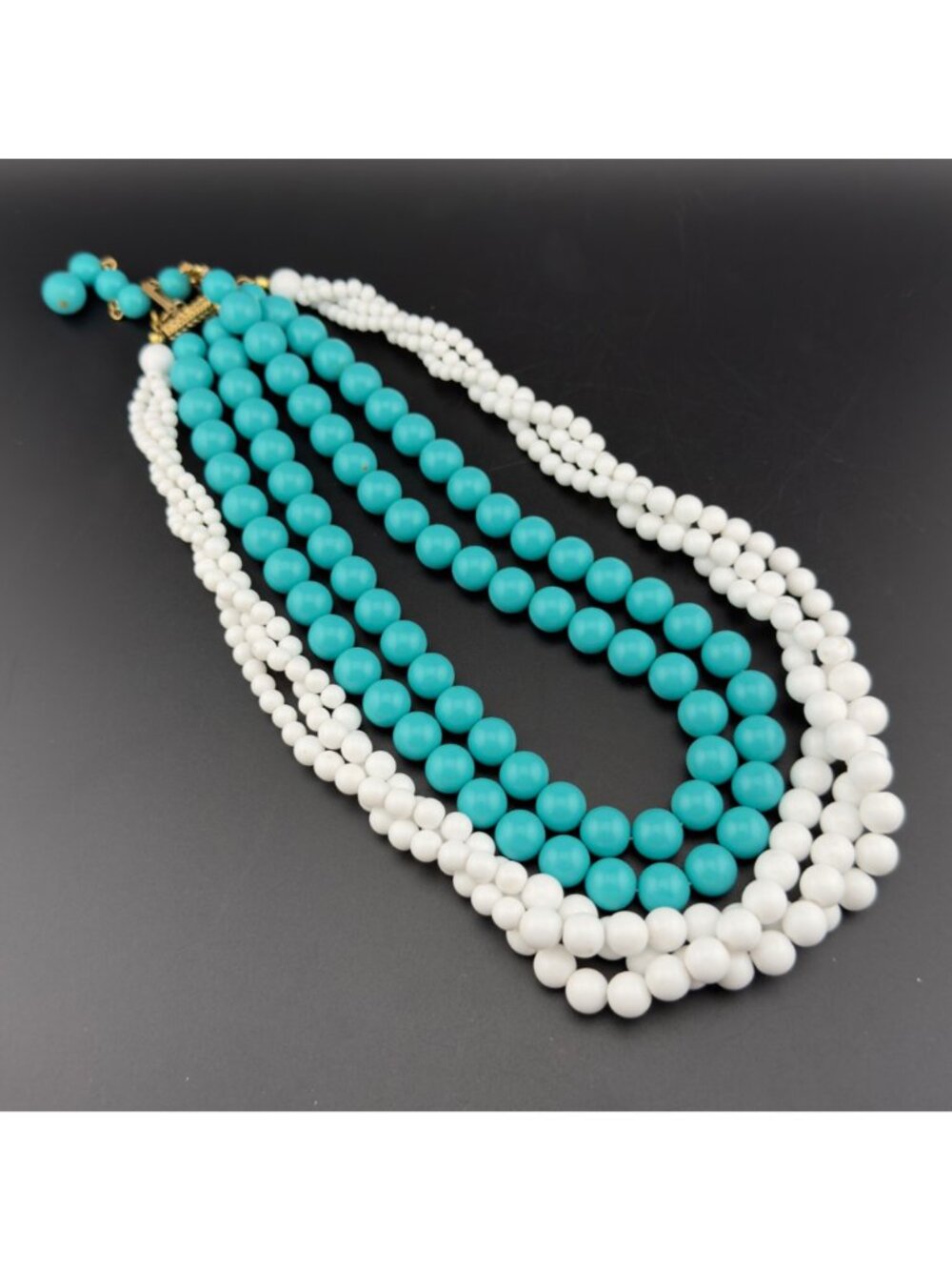 Vintage Set of 2 Beaded Necklaces White Napier Aqua Blue Multi Strand 16 inches - Picture 11 of 13